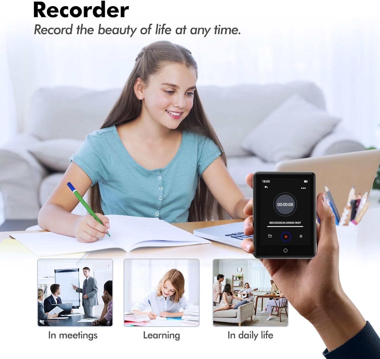 Bluetooth 5.3 64GB Touchscreen MP3 Player for Kids w/ Speaker & FM Radio