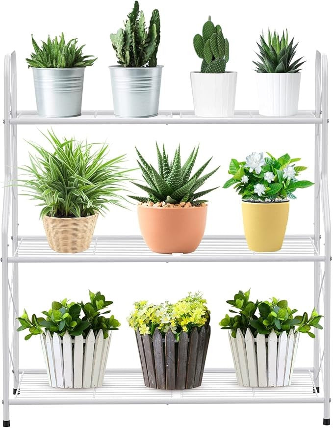 3 Tier Metal Plant Stand Indoor Outdoor Ladder Shelf Corner Display Rack White