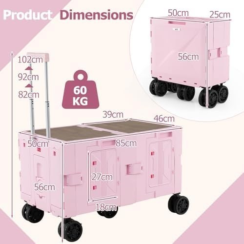 150L Folding Shopping Trolley Wagon Cart 5 Wheels Telescoping Handle Pink