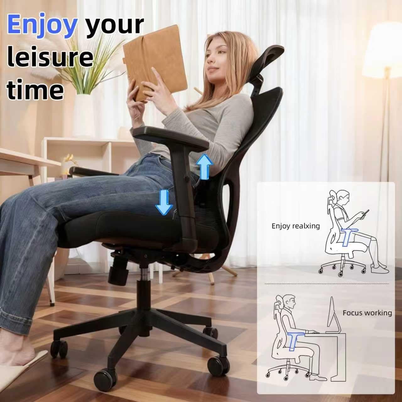 Ergonomic Mesh Office Chair Adjustable Lumbar Back Tilt Swivel Computer Desk Sea