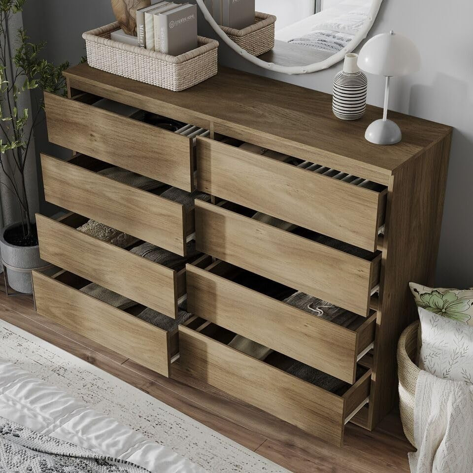Large 8 Drawer Oak Chest Bedroom Storage Unit Modern Dresser Cabinet