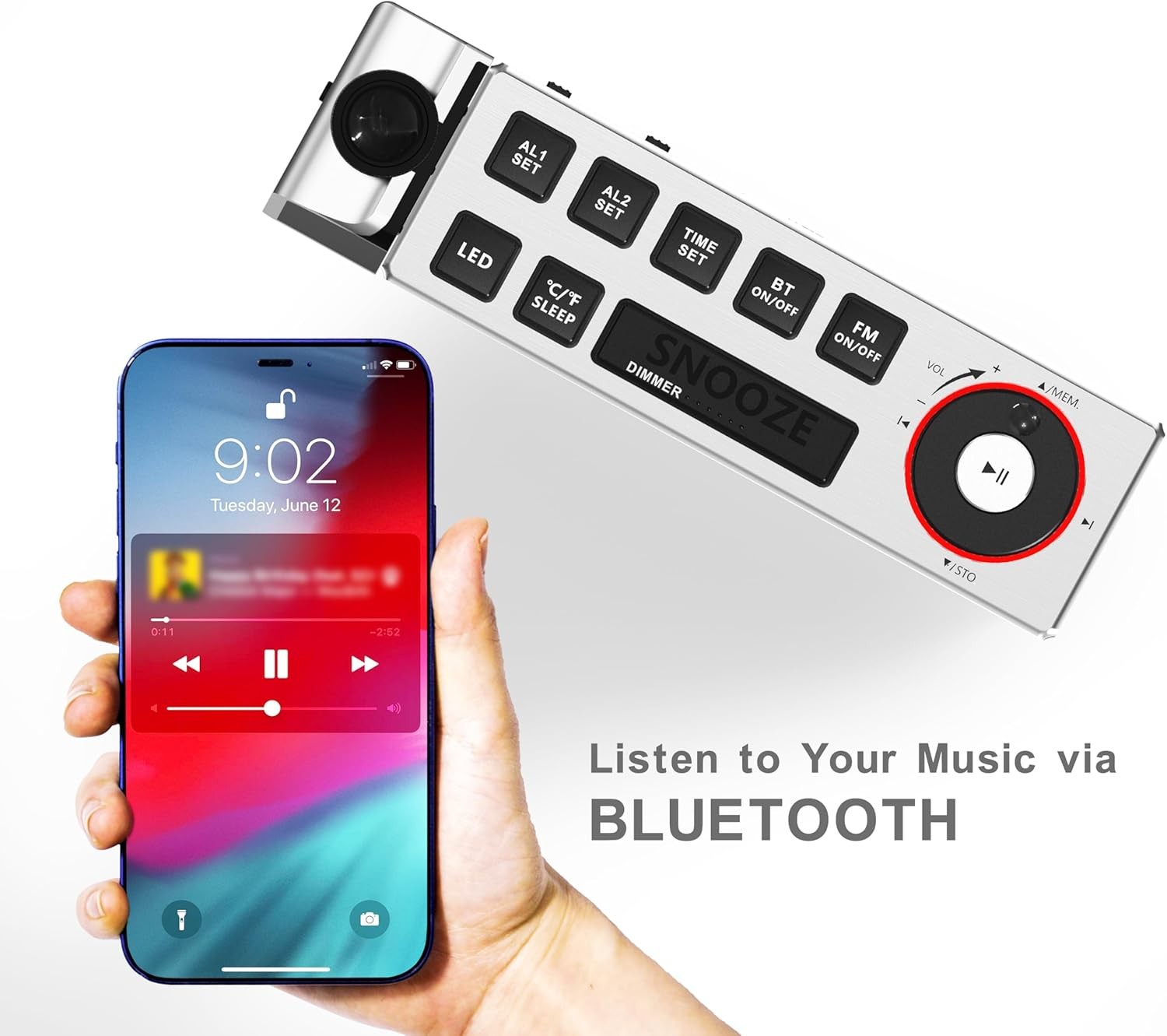 Projection Alarm Clock FM Radio Bluetooth Dual Alarm USB Charging Bedside