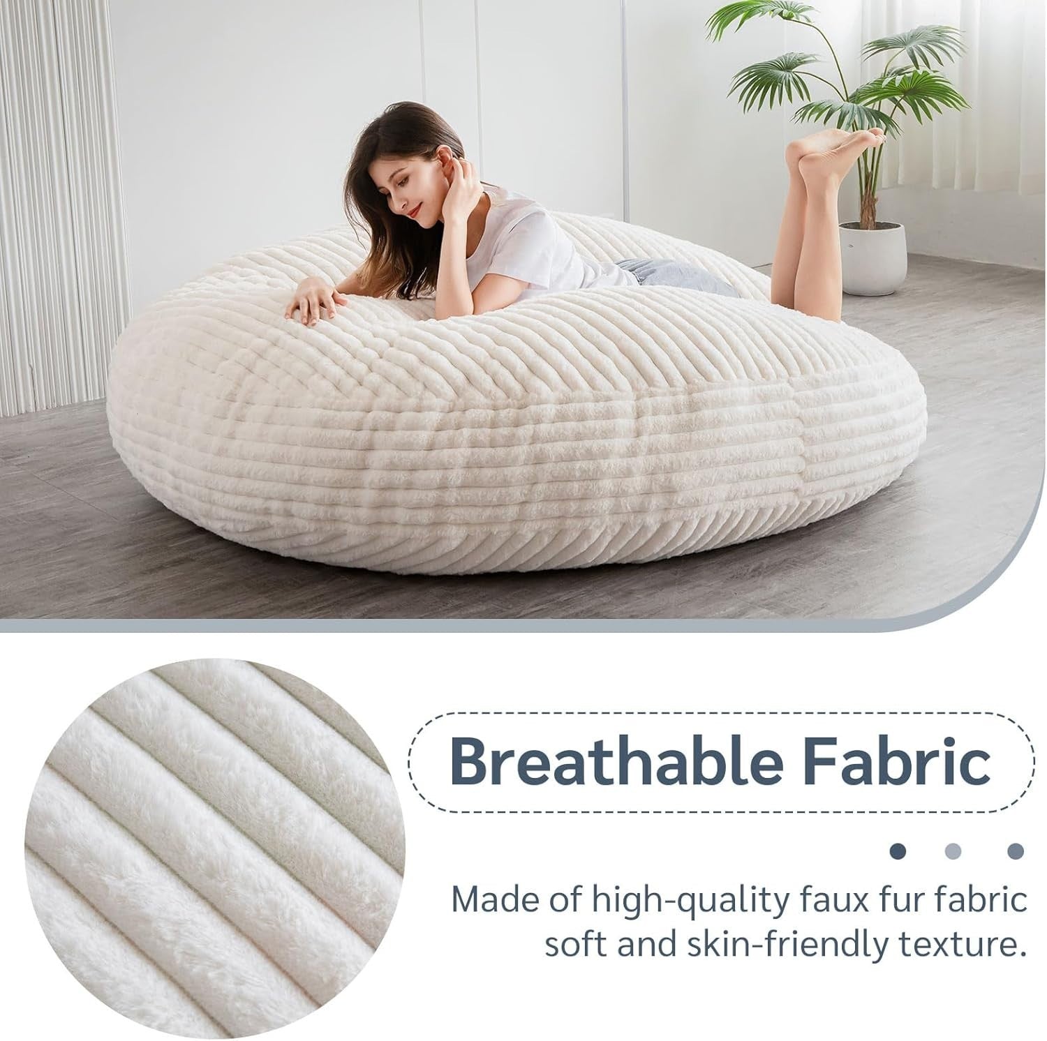 Giant Faux Fur Bean Bag Sofa Bed 150x150cm | Fluffy Chair for Adults