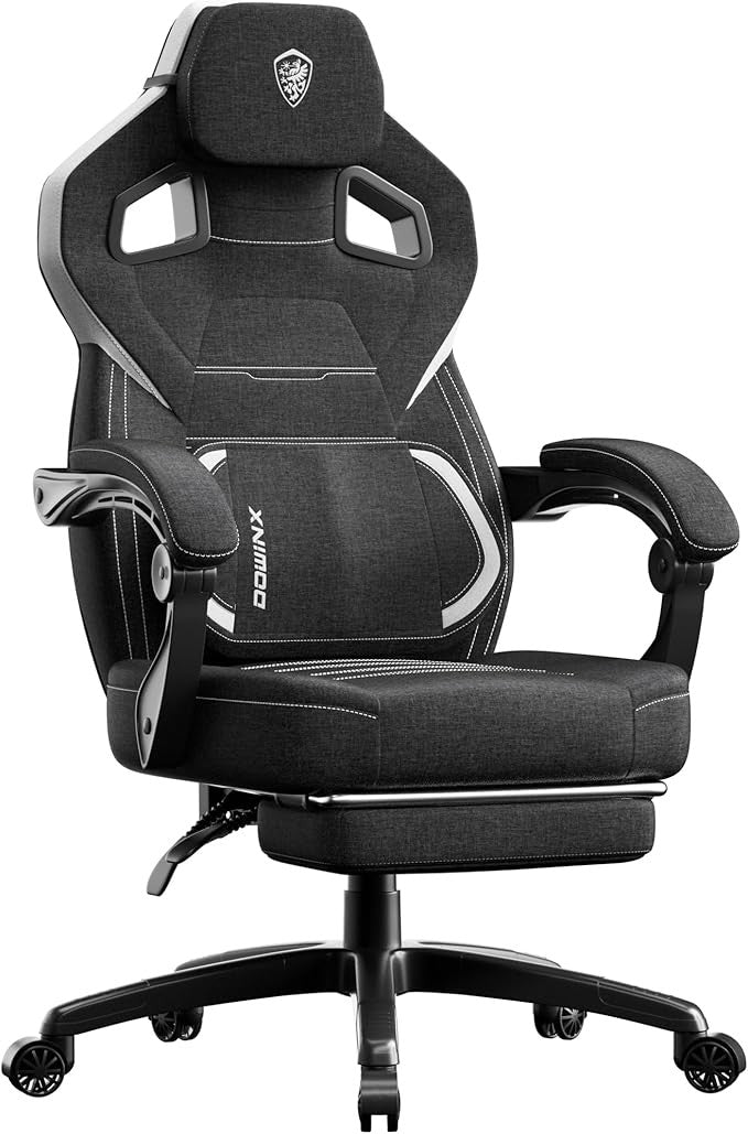 Dowinx Fabric Gaming Chair w/ Footrest Heavy Duty Black