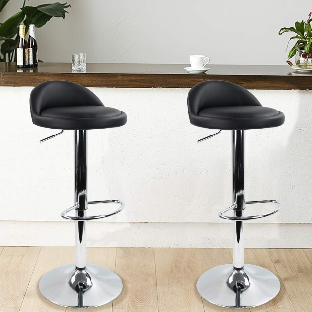 Black Round Adjustable Swivel Bar Stool PU Leather Home Kitchen