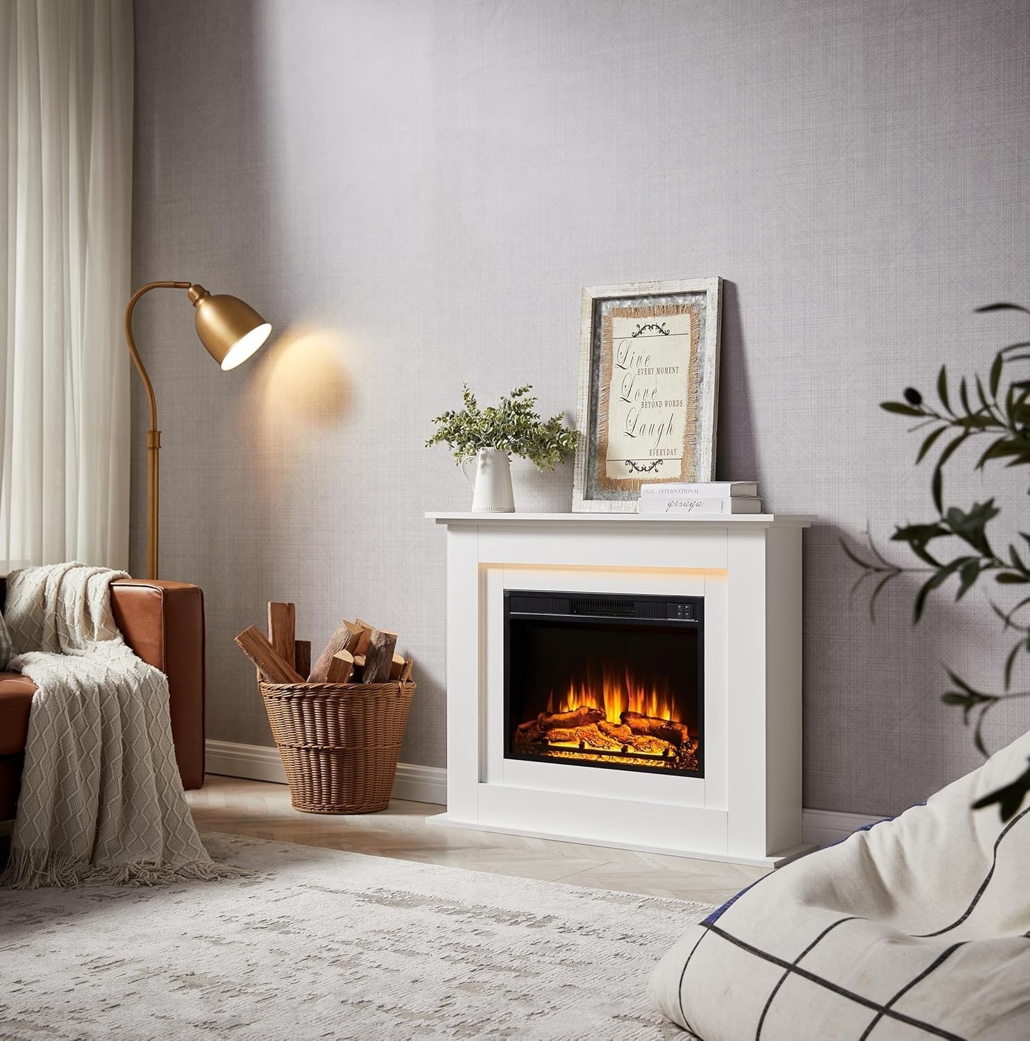 39" Electric Fireplace Freestanding Heater with Remote & Realistic Flame