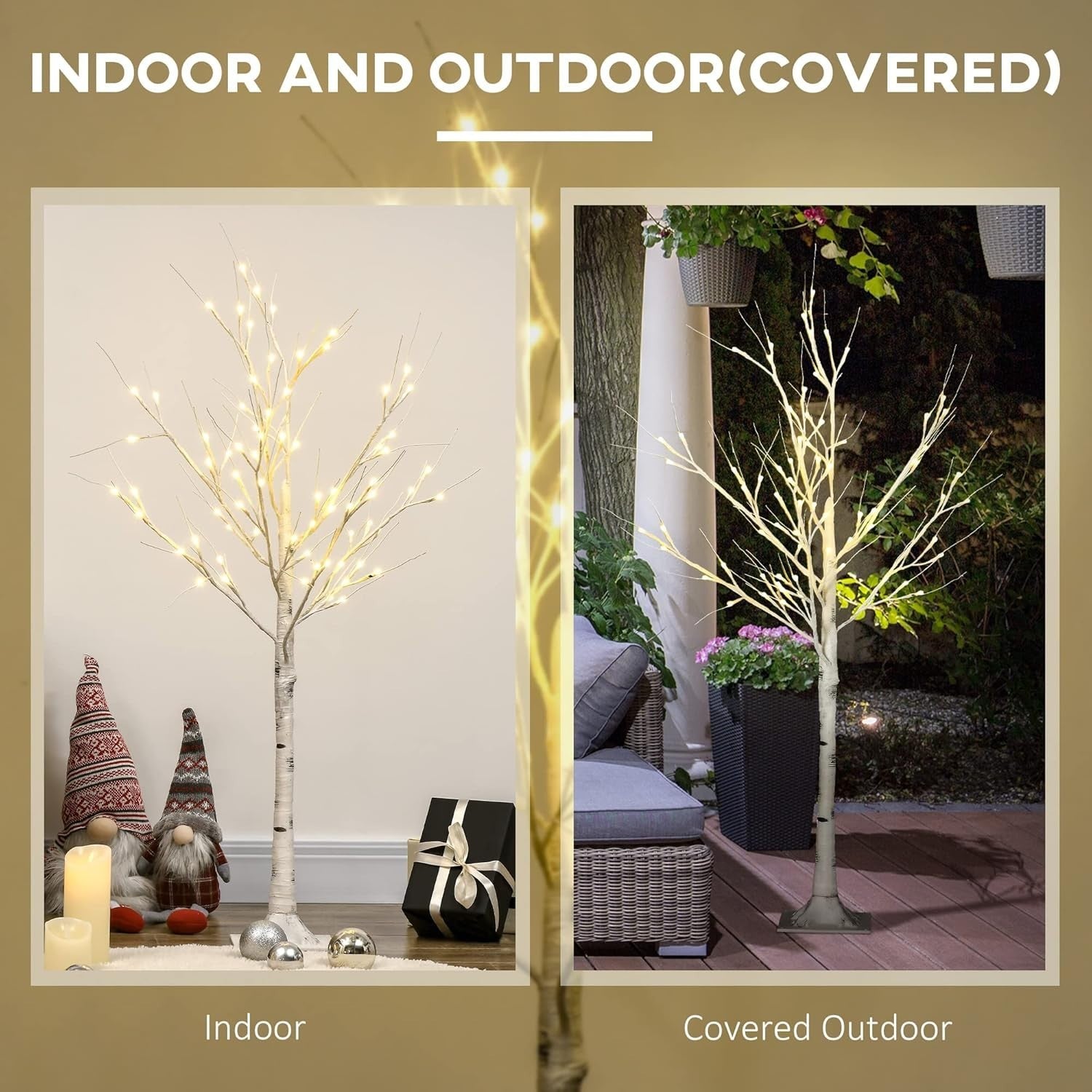 4ft White Birch Tree Light Warm White LED Pre-Lit Indoor Outdoor Home Decor