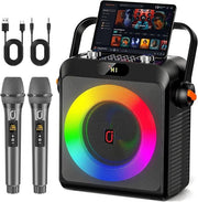 80W Bluetooth Karaoke Machine with 2 Mics & RGB LED Party Lights