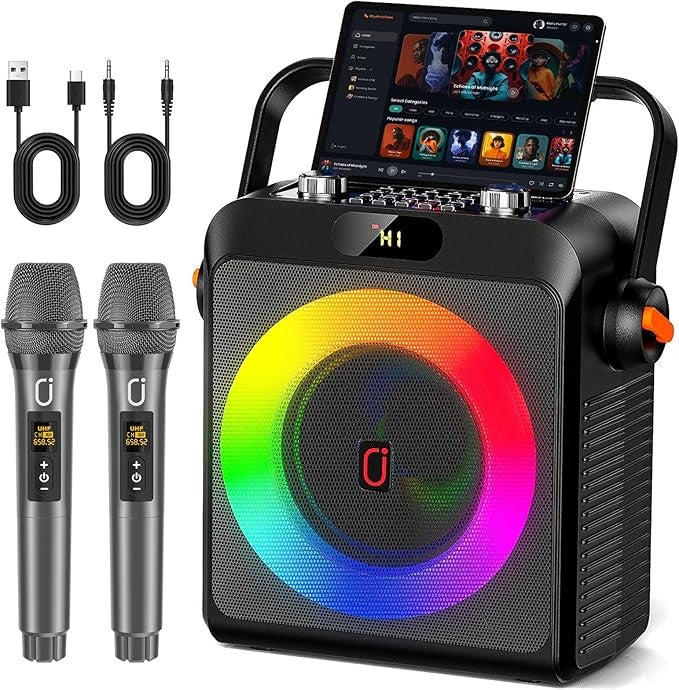 80W Bluetooth Karaoke Machine with 2 Mics & RGB LED Party Lights