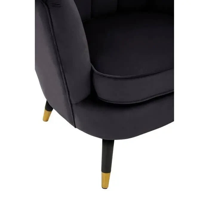 Black Velvet Shell Accent Chair Gold Tip Legs Curved Armchair Modern Seat