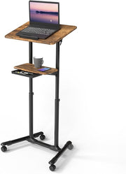 Height Adjustable Mobile Laptop Podium Desk with Wheels Storage Tray