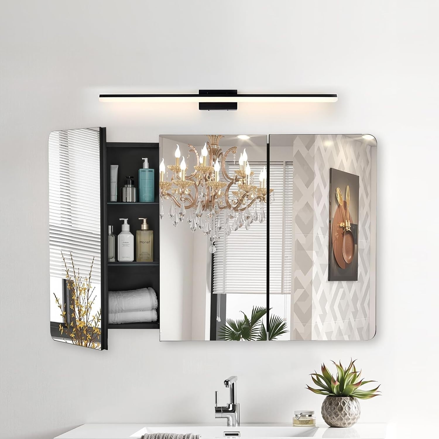 Bathroom Mirror Cabinet 65x101cm Wall Mount 4-Layer Adjustable Storage