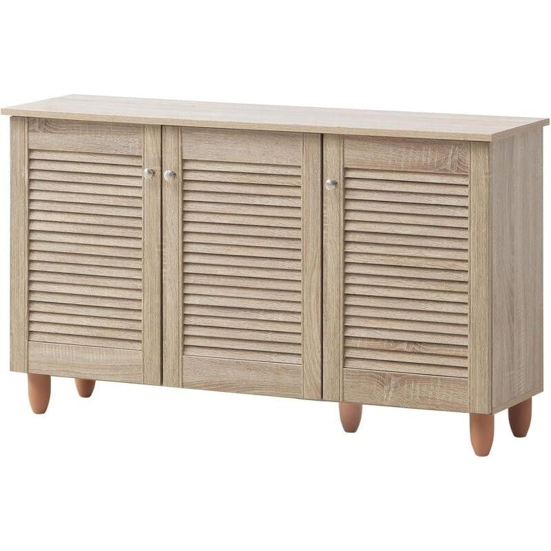 Oak Shoe Storage Cabinet 3 Door Cupboard – Entryway Hallway Organiser Unit