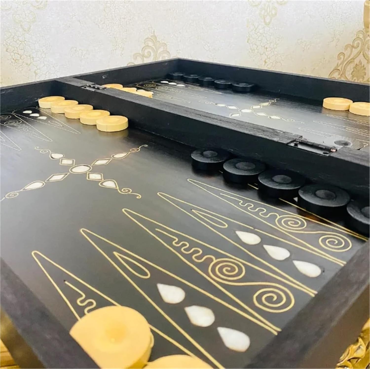Handmade Wooden Backgammon Set with Checkers Luxury Folding Family Board Game