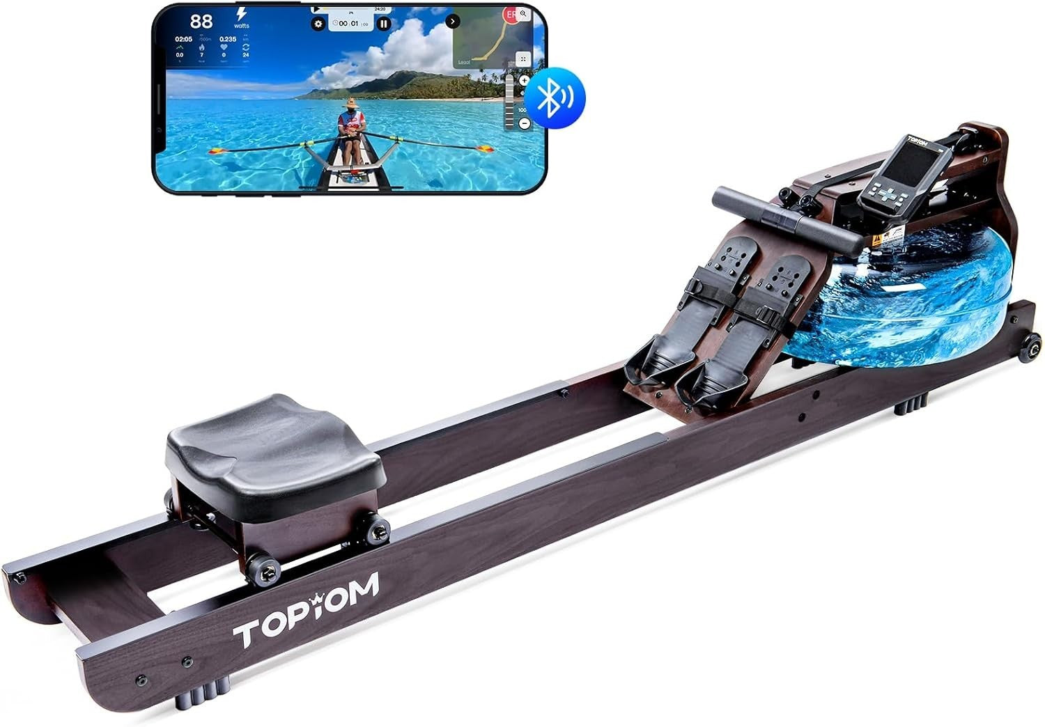 Oak Wood Water Rowing Machine Foldable Bluetooth TM3 Display Home Rower 182KG