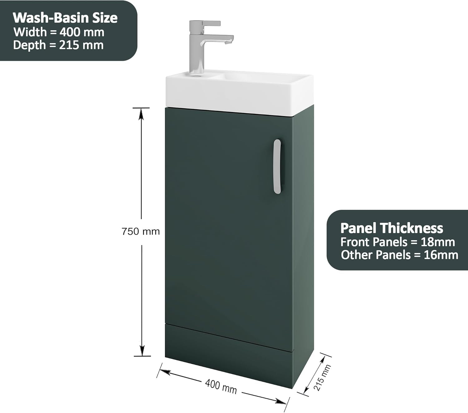 Green Cloakroom Vanity Unit with Basin, Trap & Waste – Compact Under Sink 40cm
