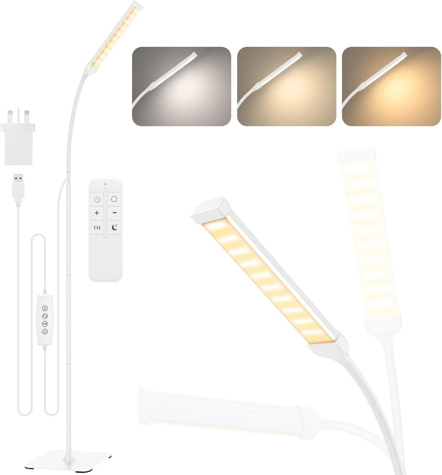 LED Floor Lamp Remote Control Dimmable Reading Light Flexible Gooseneck