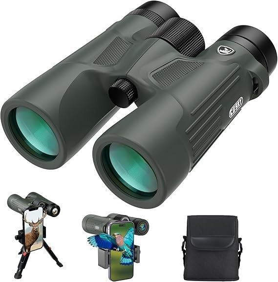 10x42 HD Waterproof Binoculars with Phone Adapter for Bird Watching Hiking