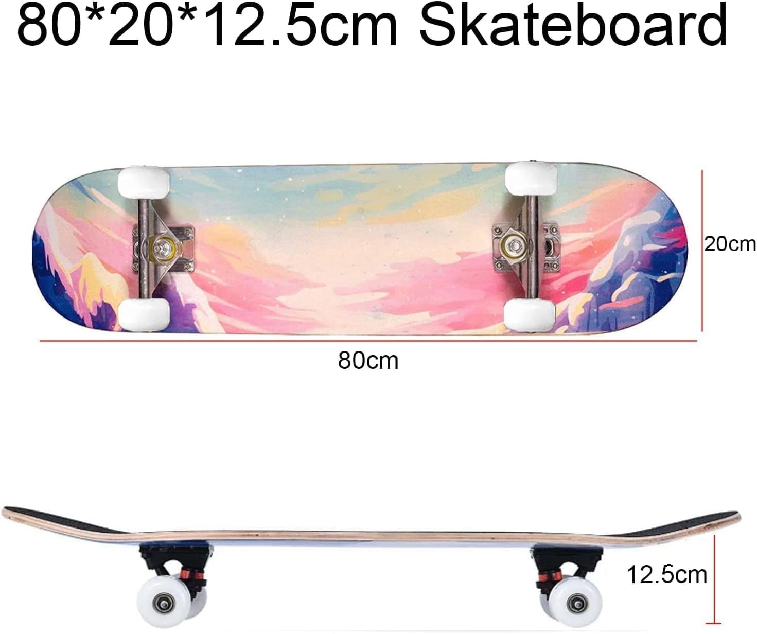 31" Maple Double Kick Skateboard Beginners Kids Adults Pink w/ T-Tool Grip Deck