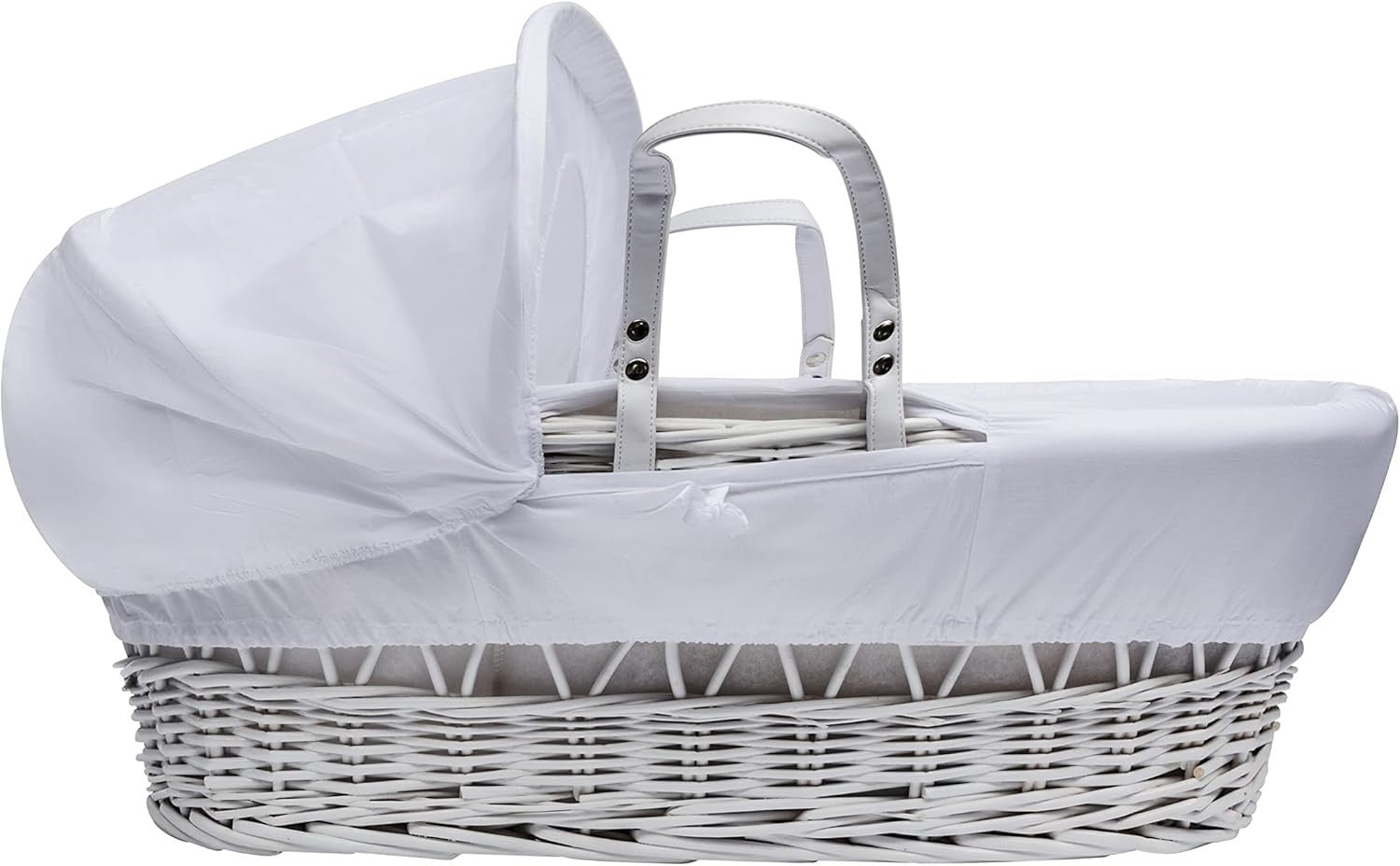 Embroided  Wicker Moses Basket Adjustable Hood Rocking Stand Owl White