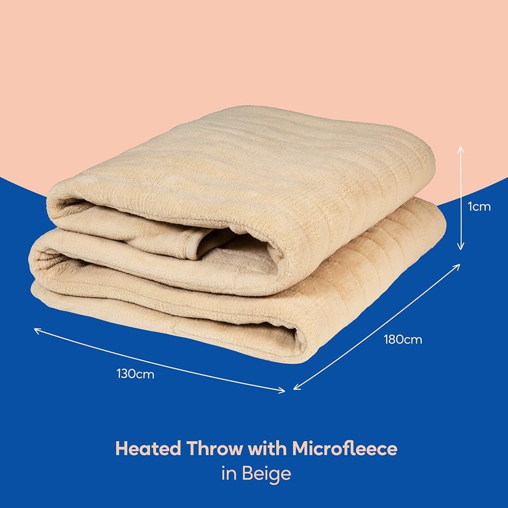 Electric Heated Throw Blanket 130x180cm Beige Sherpa Fleece 9 Heat Timer