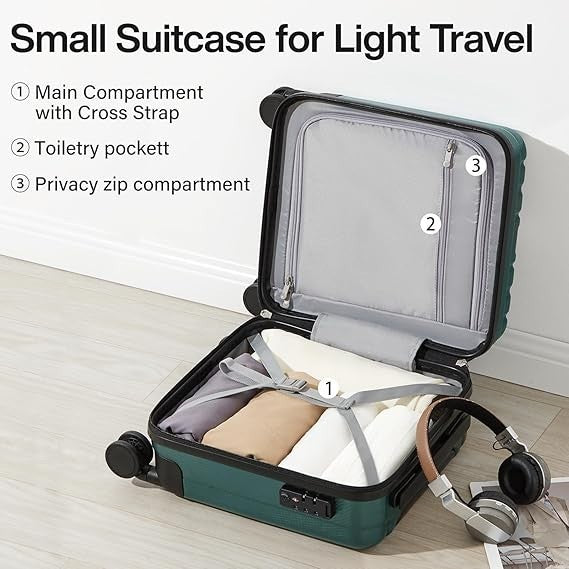 20” Airline Carry On Hard Shell Suitcase Lightweight Spinner Lock