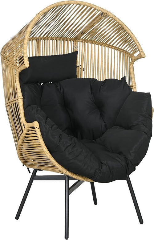 Outdoor Egg Chair Rattan Garden Seat w/ Cushion & Headrest – Adjustable Feet