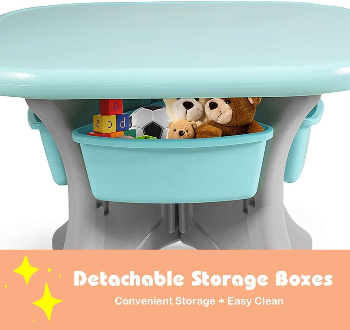 Kids Activity Table & 2 Chairs Set Green w/Detachable Storage Bins, Sturdy & Lig