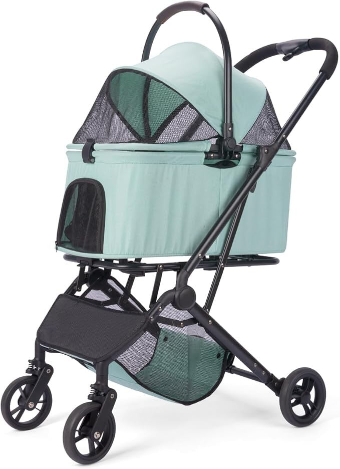 2 in 1 Dog Stroller Removable Basket Foldable Pet Pram 4 Travel Cart