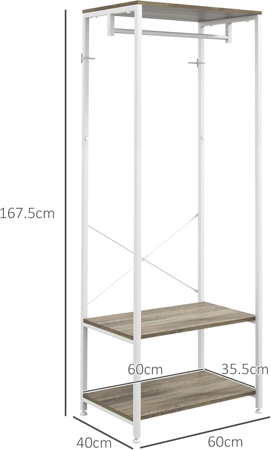 2-in-1 Coat Rack Hall Tree w/ Shoe Shelves Grey White 168cm