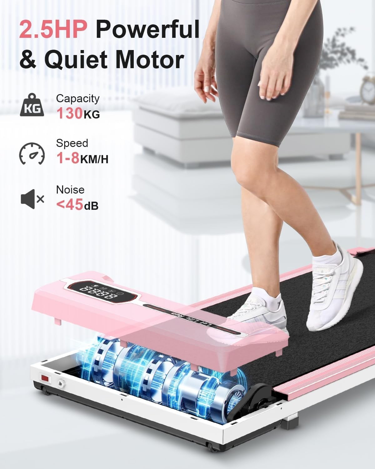 Under Desk Walking Treadmill 2.5HP Home Office Fitness 130KG Capacity