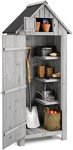 Slimline Wooden Garden Storage Shed Compact Outdoor Tool Cabinet with Shelves