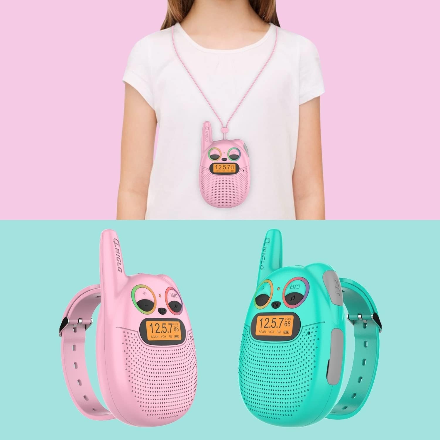 Kids Rechargeable Walkie Talkies Watch Style FM Radio LED Lights Toy