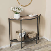 Slim Half Moon Console Table Grey with Shelf, Narrow Entryway Hall Table