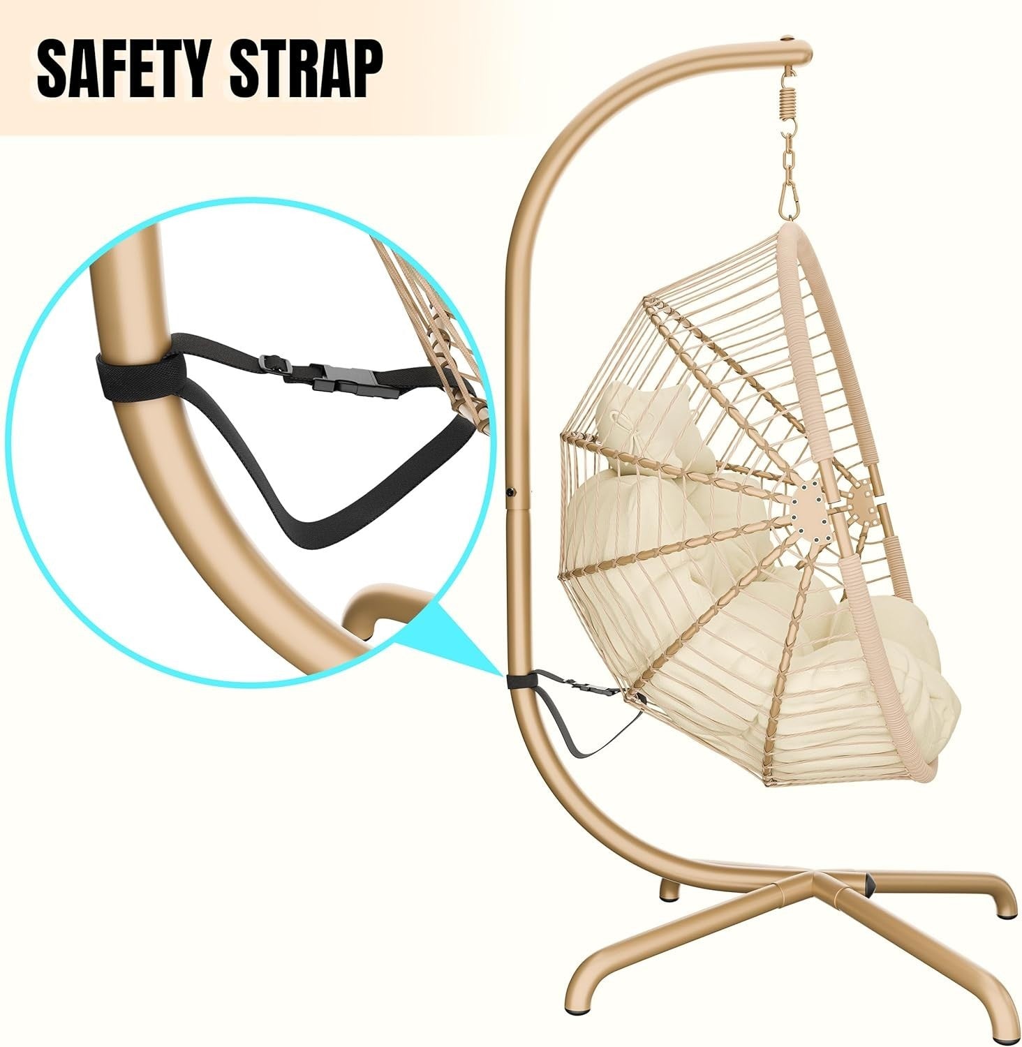Foldable Rattan Hanging Egg Chair for Indoor Outdoor with Cushion