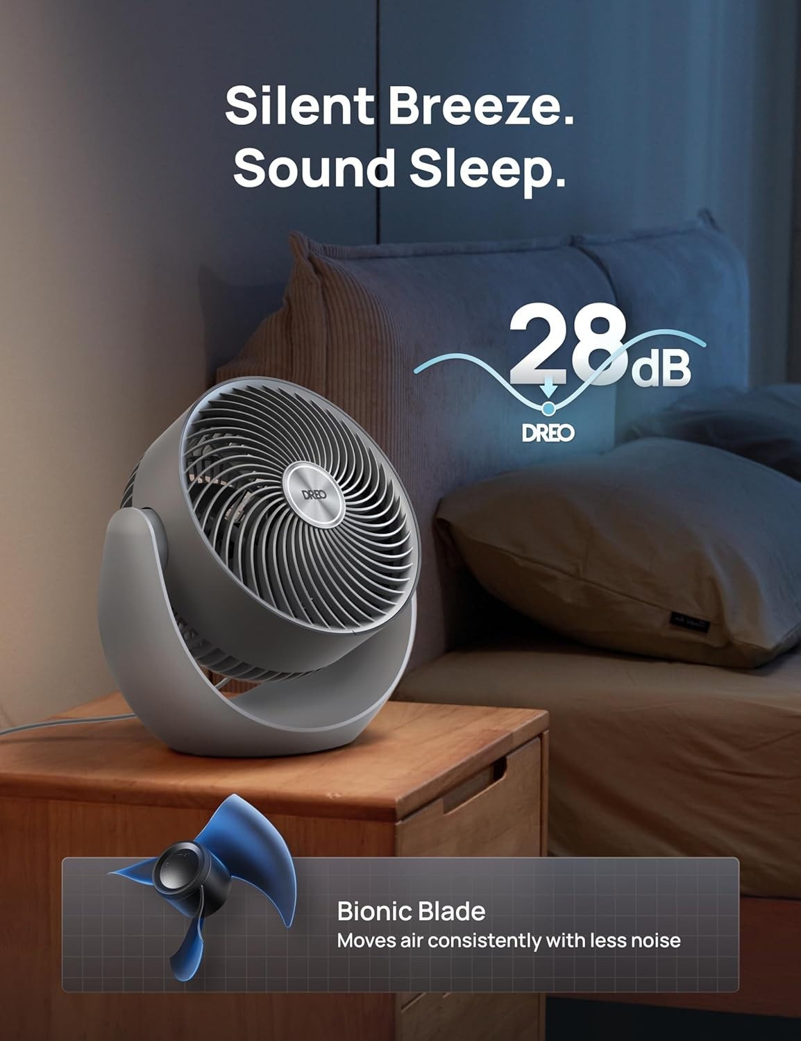 11 Inch Quiet Table Air Circulator Fan Grey 3-Speed Adjustable Tilt Room Cooling