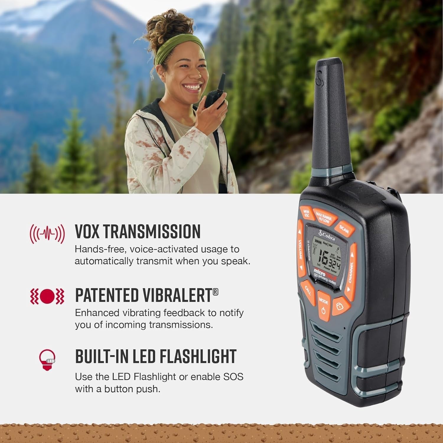 Weather Resistant Walkie Talkies 2 Pack 10KM Range VOX Rechargeable