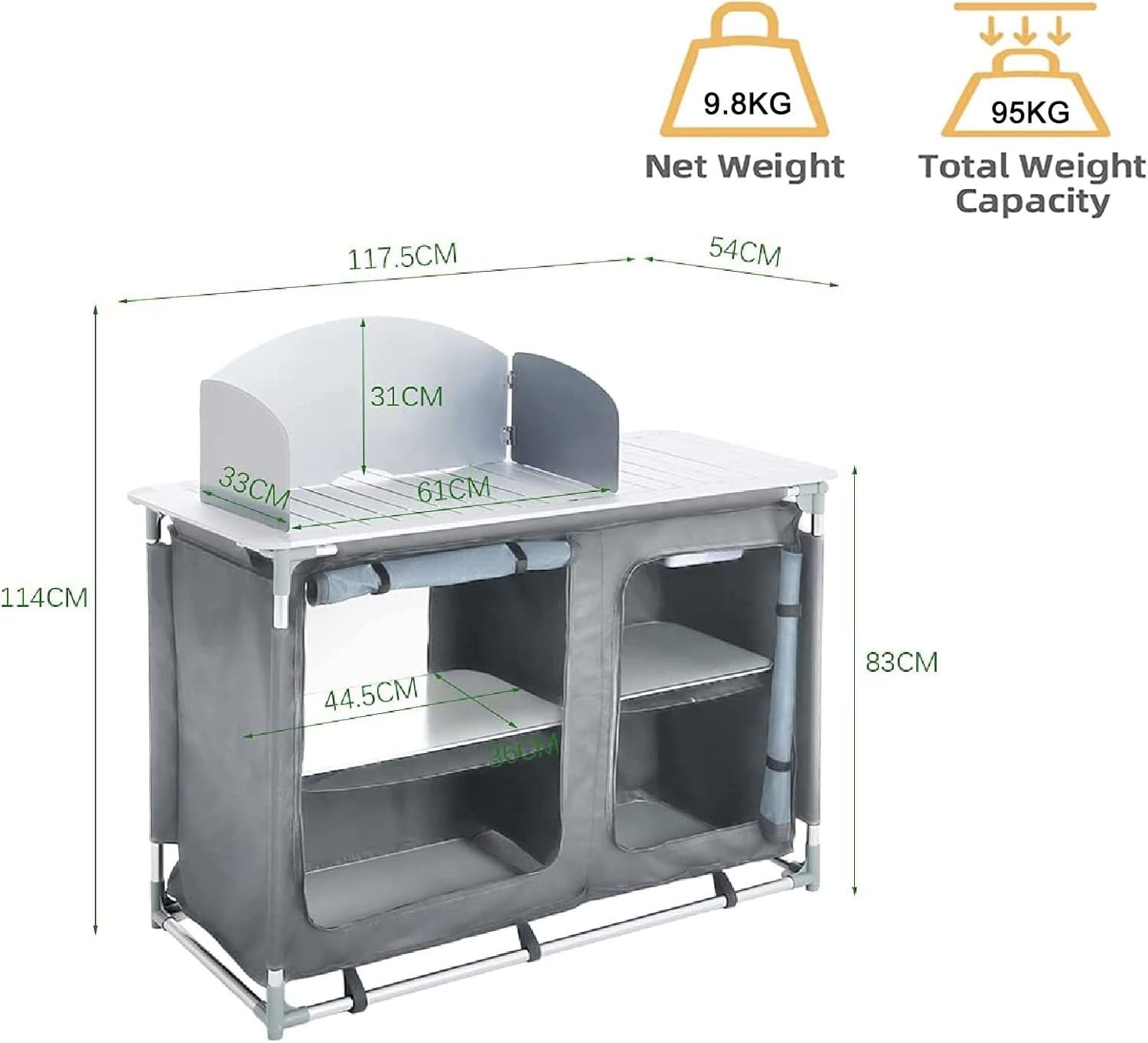 Portable Camping Kitchen Unit Foldable Outdoor Storage Cupboard with Heat-Resist