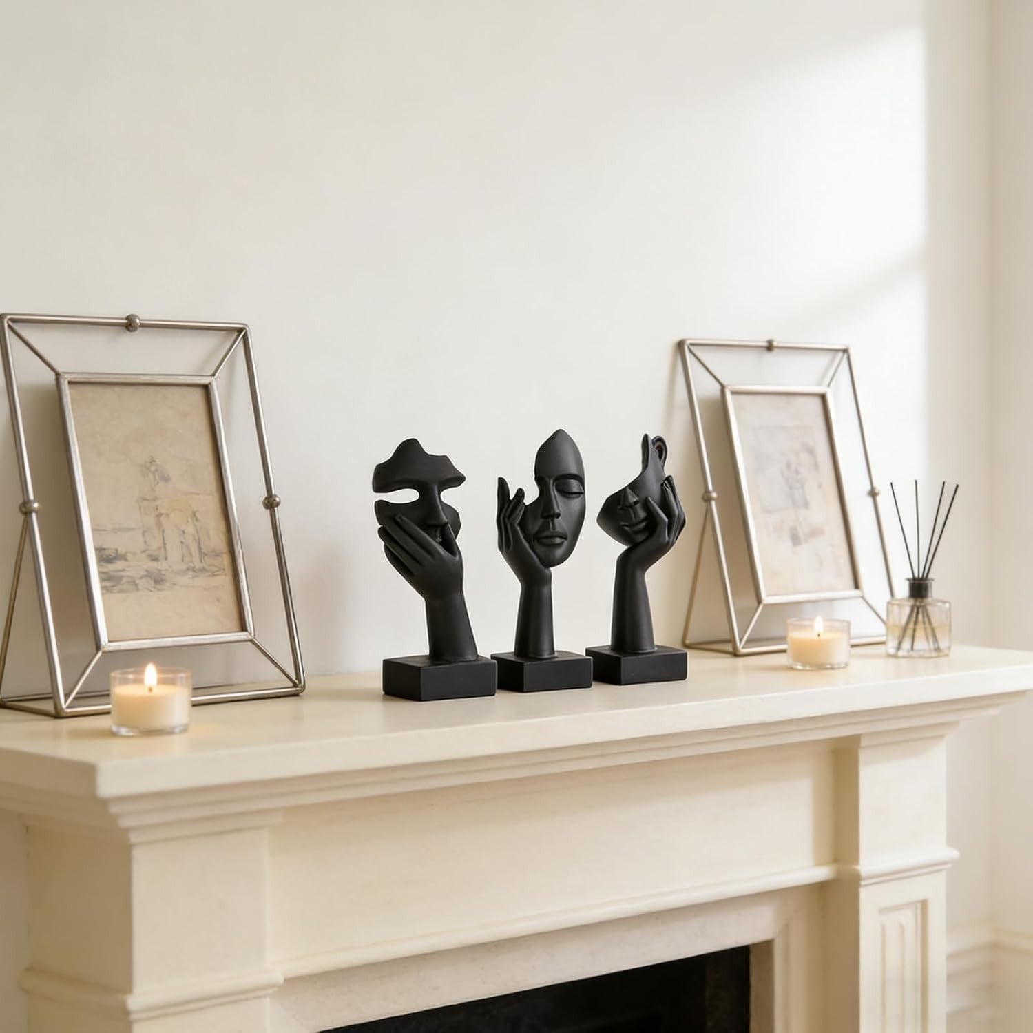 Black Woman Face Statue Set of 3 Modern Home Desk Decor