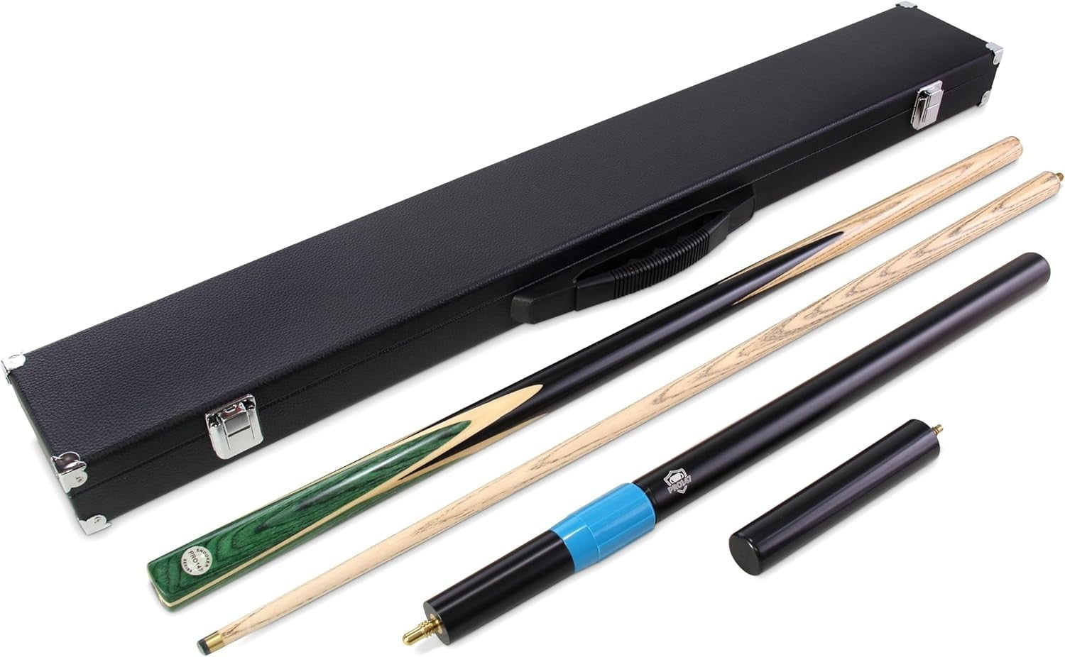 57in Ash Snooker Pool Cue 2 Piece 9.5mm Tip Green Case Extensions