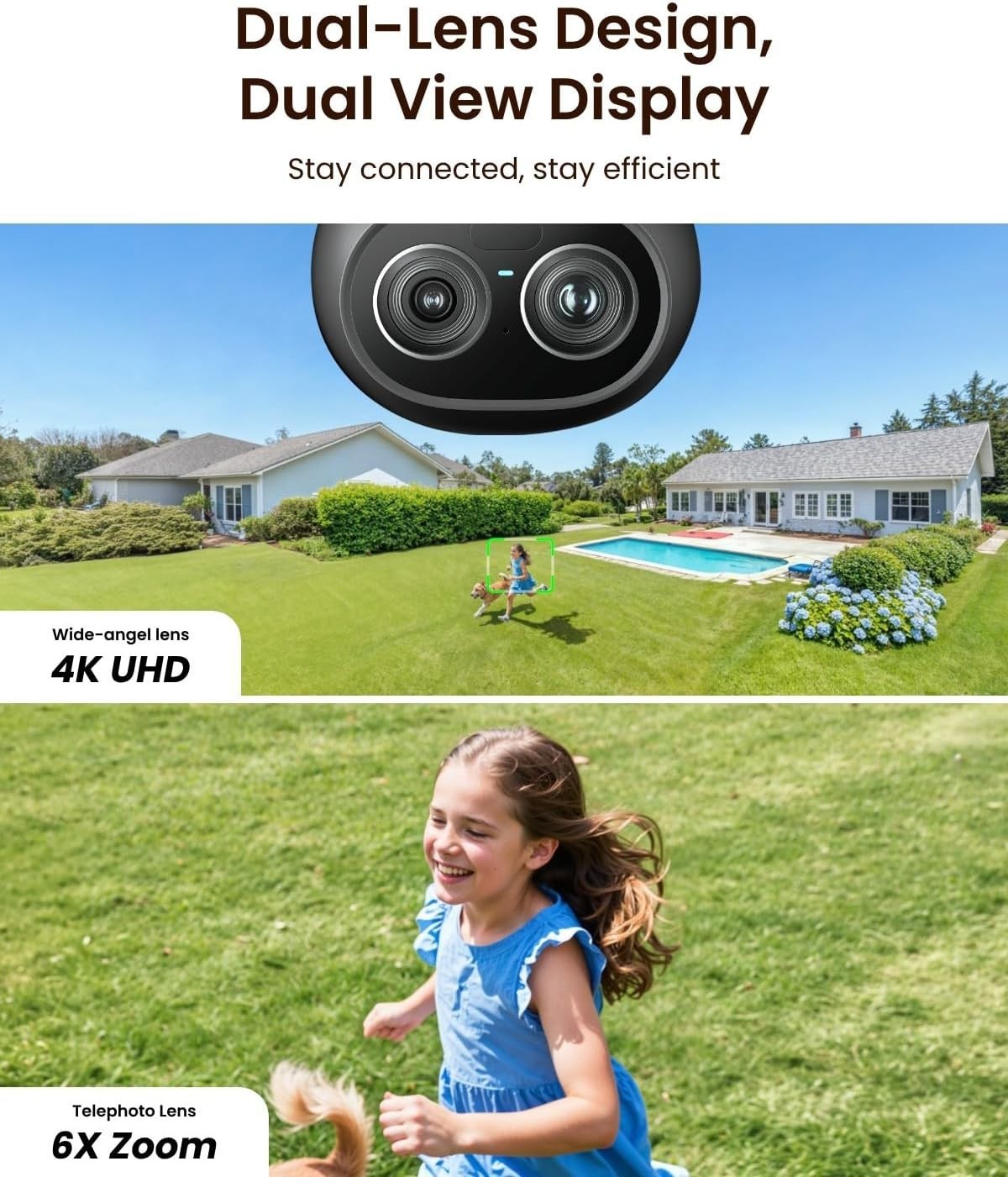 4K PTZ Floodlight Security Camera WiFi 6 Auto Tracking 360° AI Zoom