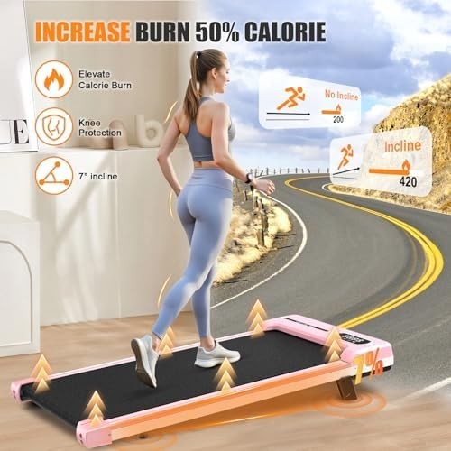 Under Desk Walking Pad Treadmill 7% Incline 2.5HP Compact Quiet LED Remote