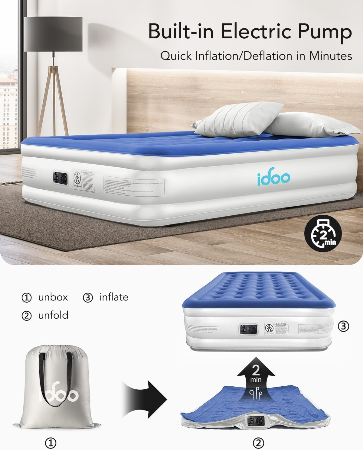 King Air Mattress Inflatable Bed with Built-in Pump Waterproof Comfort