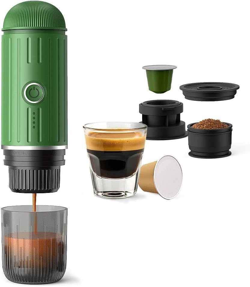 Portable Espresso Maker 19Bar Self-Heating USB-C Travel Coffee Machine Green Pod