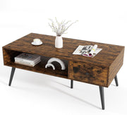 Rectangular Coffee Table with Drawer & Shelf, Rustic Brown 109x55x42cm