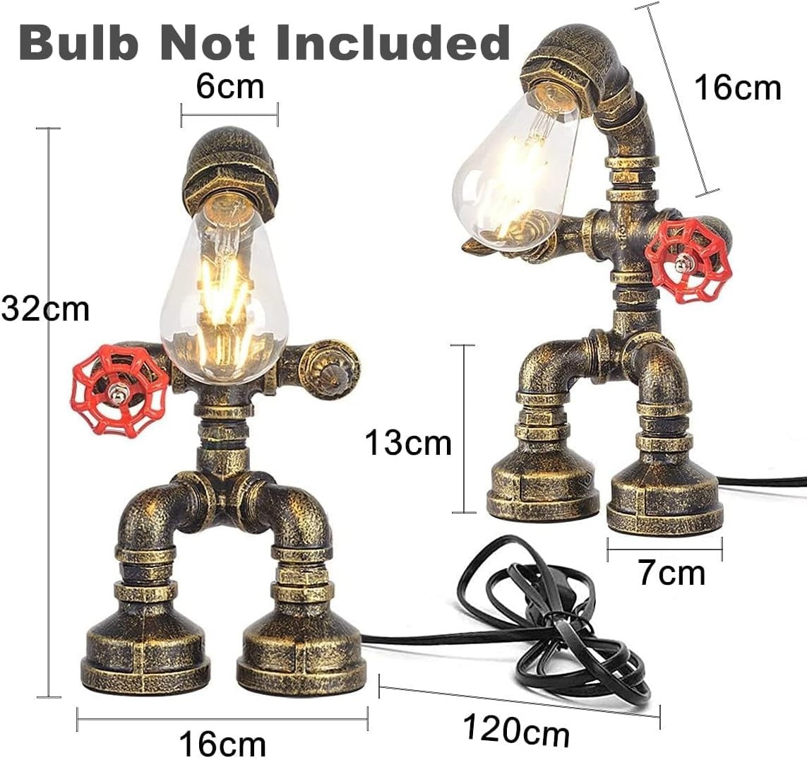 Industrial Vintage Steampunk Table Lamp Water Pipe Desk Light with Edison Bulb