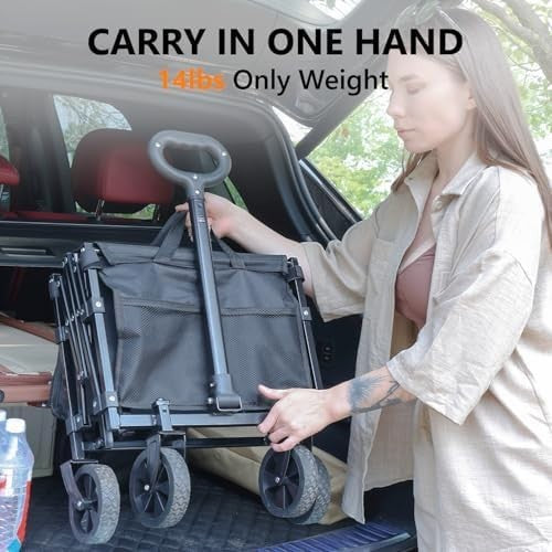 70L Foldable Utility Wagon Cart All-Terrain Wheels Telescopic Handle Black