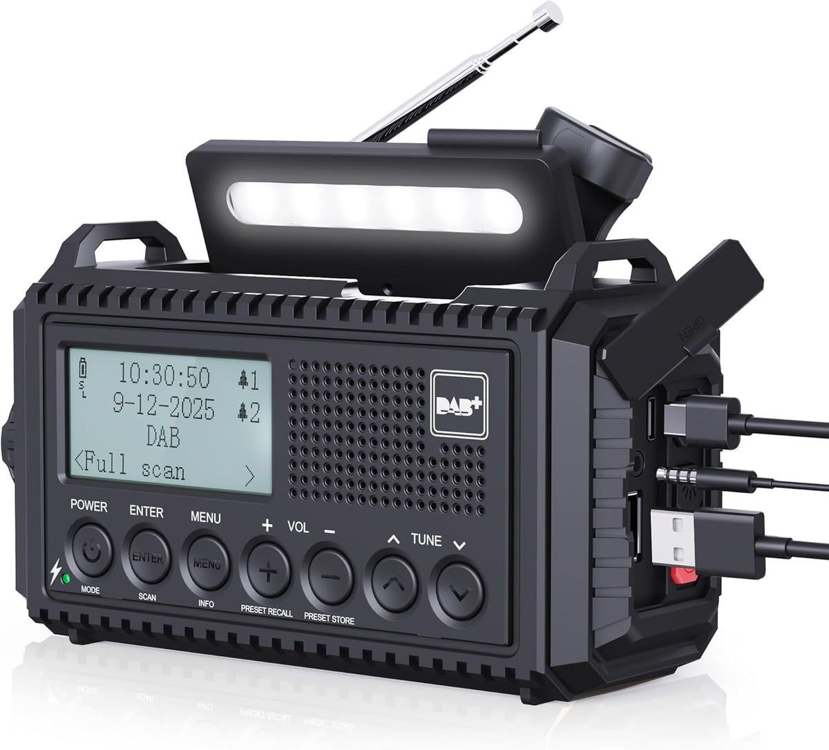 DAB+ Wind Up Solar Radio 5000mAh USB Flashlight Reading Lamp SOS