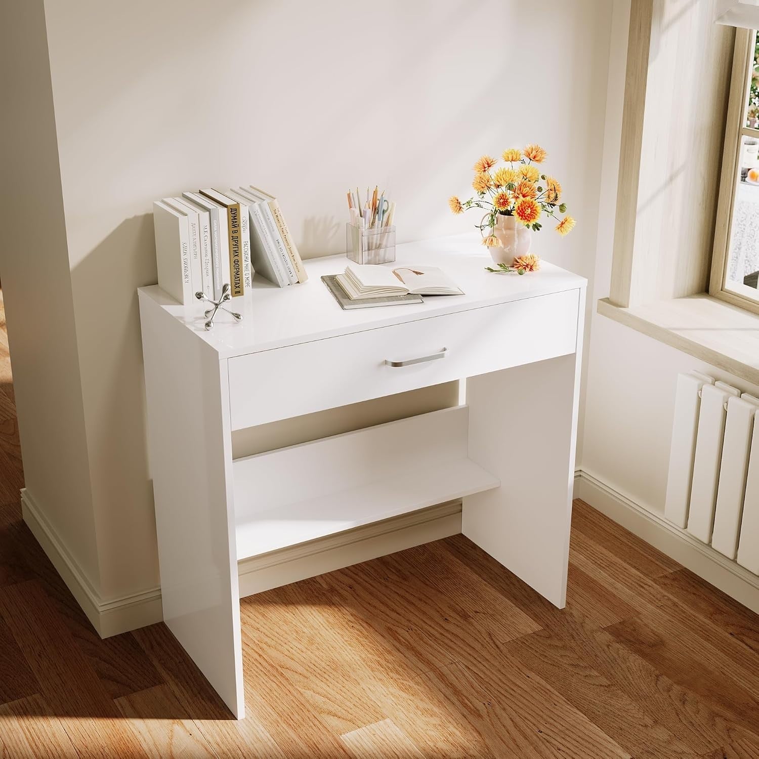 White Dressing Table Makeup Desk Vanity Drawers Storage Large Capacity Mirror