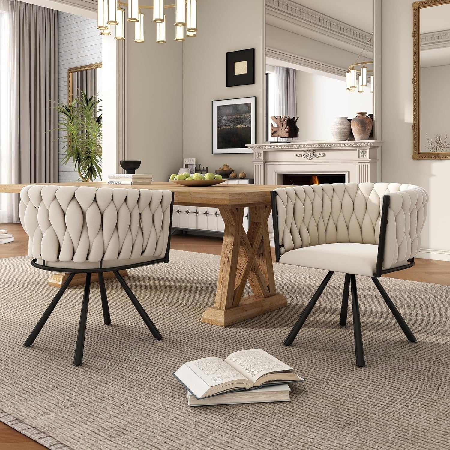 Beige Velvet Swivel Dining Chair 360° Accent Kitchen Chair